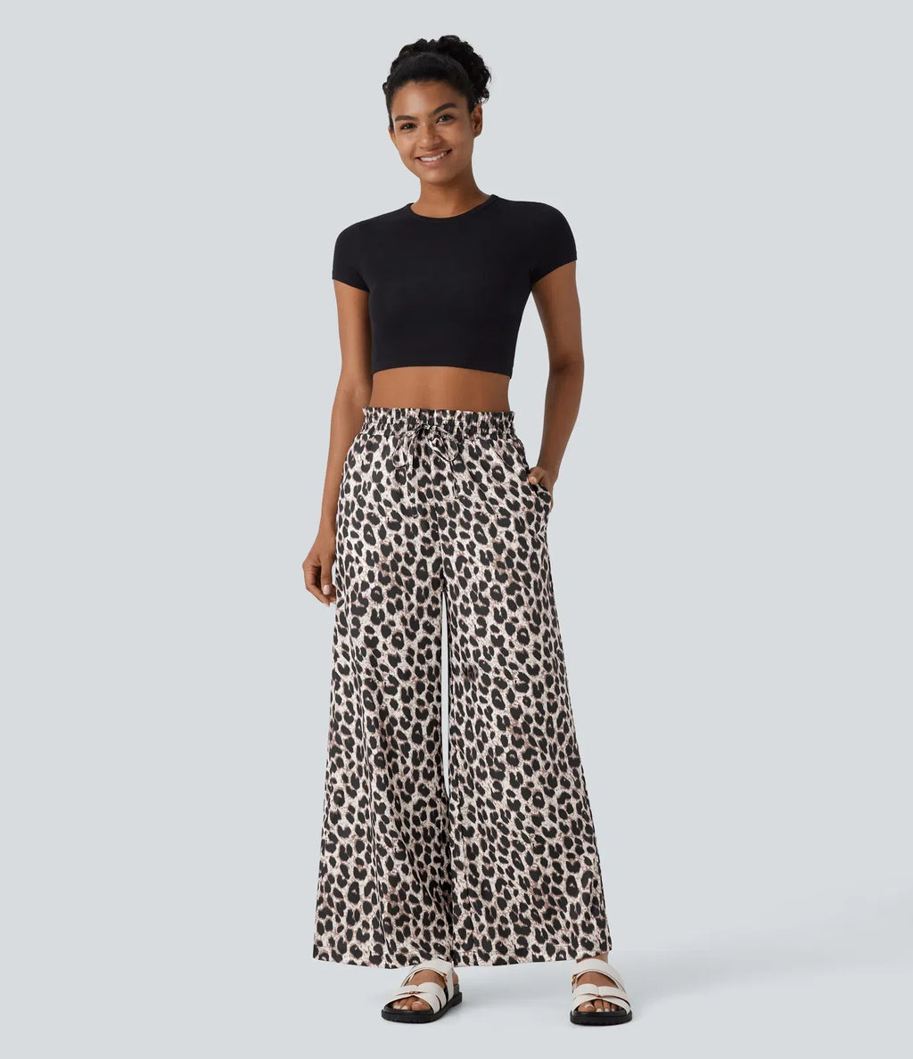 Lisette | Casual Broek Met Hoge Tailleband &amp; Leopard print