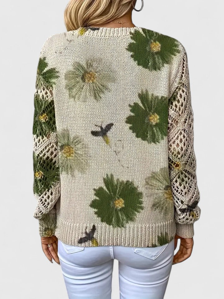 LOVENA | elegant sweater with floral pattern, full sleeves, feminine cut