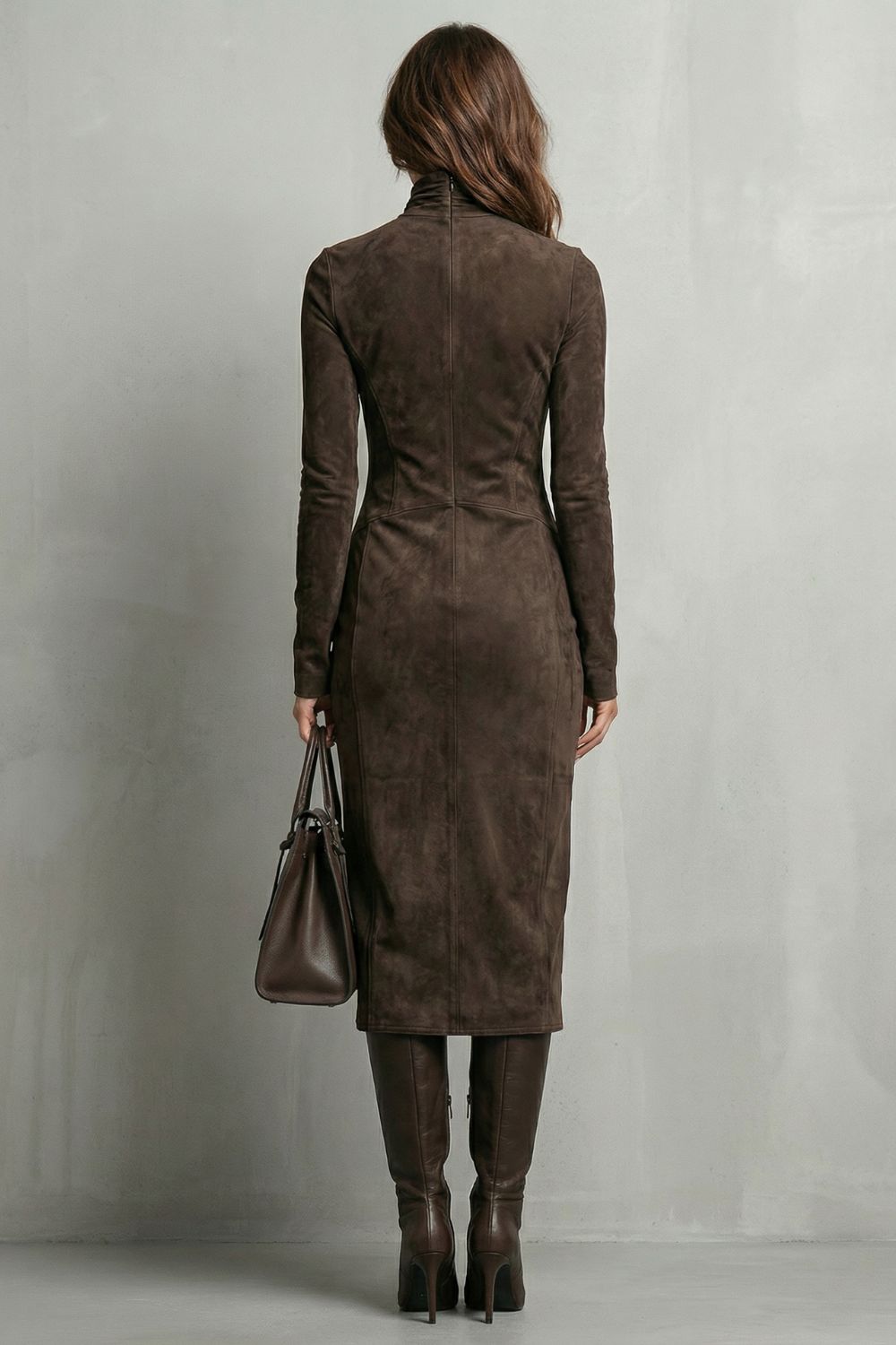 Levrène – Robe midi à col roulé effet daim sculpté
