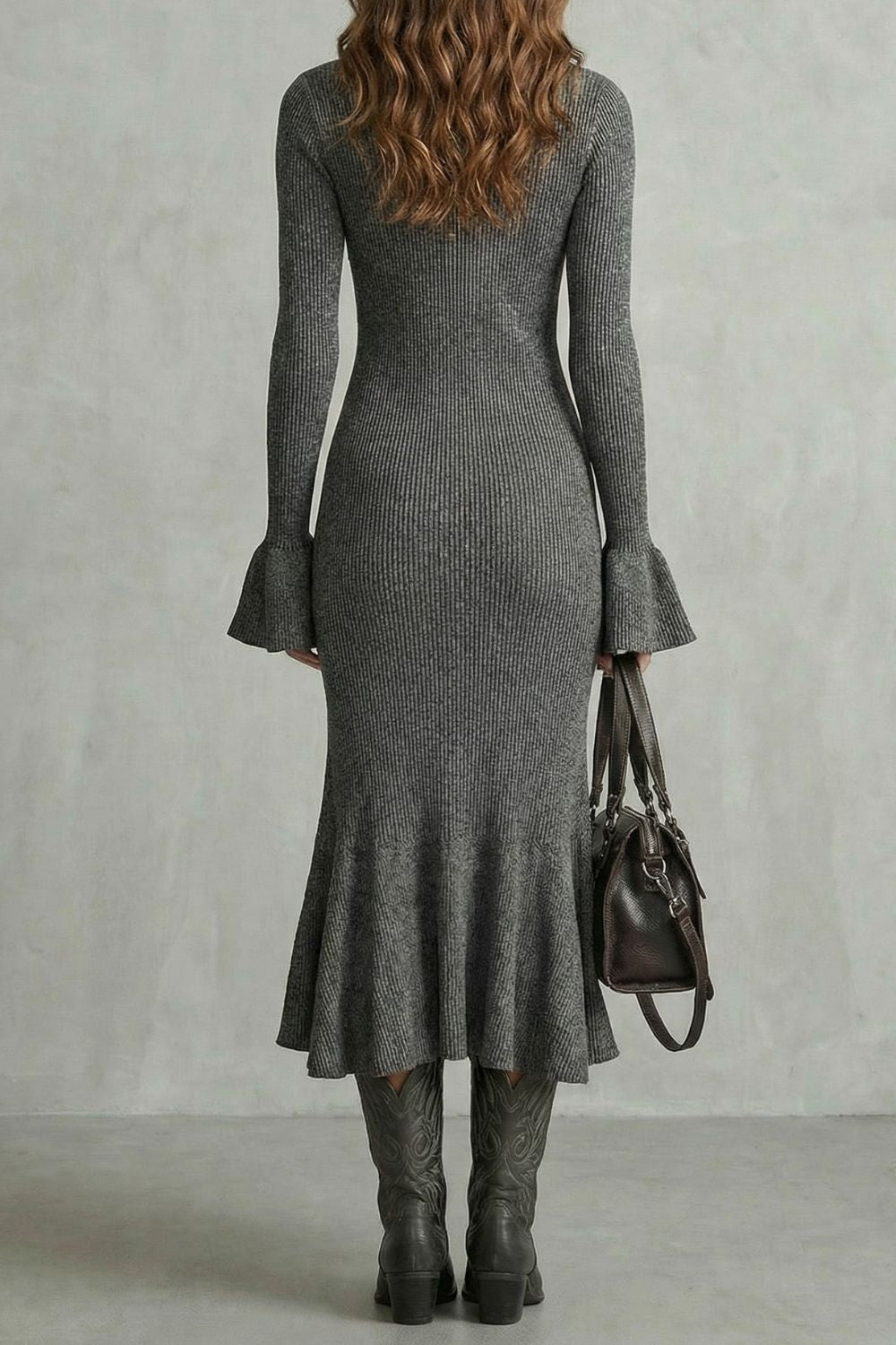 Veloria – Élégance à poignets évasés – Robe midi zippée