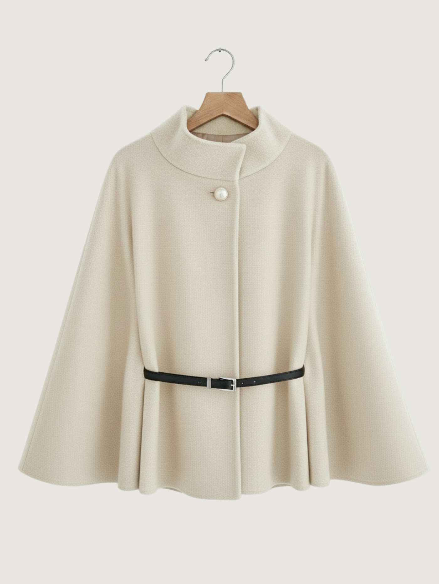 Wool Blend Belted Poncho Cape