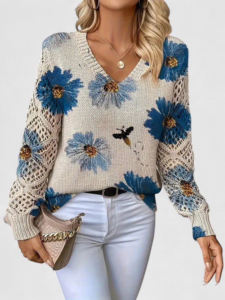 LOVENA | elegant sweater with floral pattern, full sleeves, feminine cut