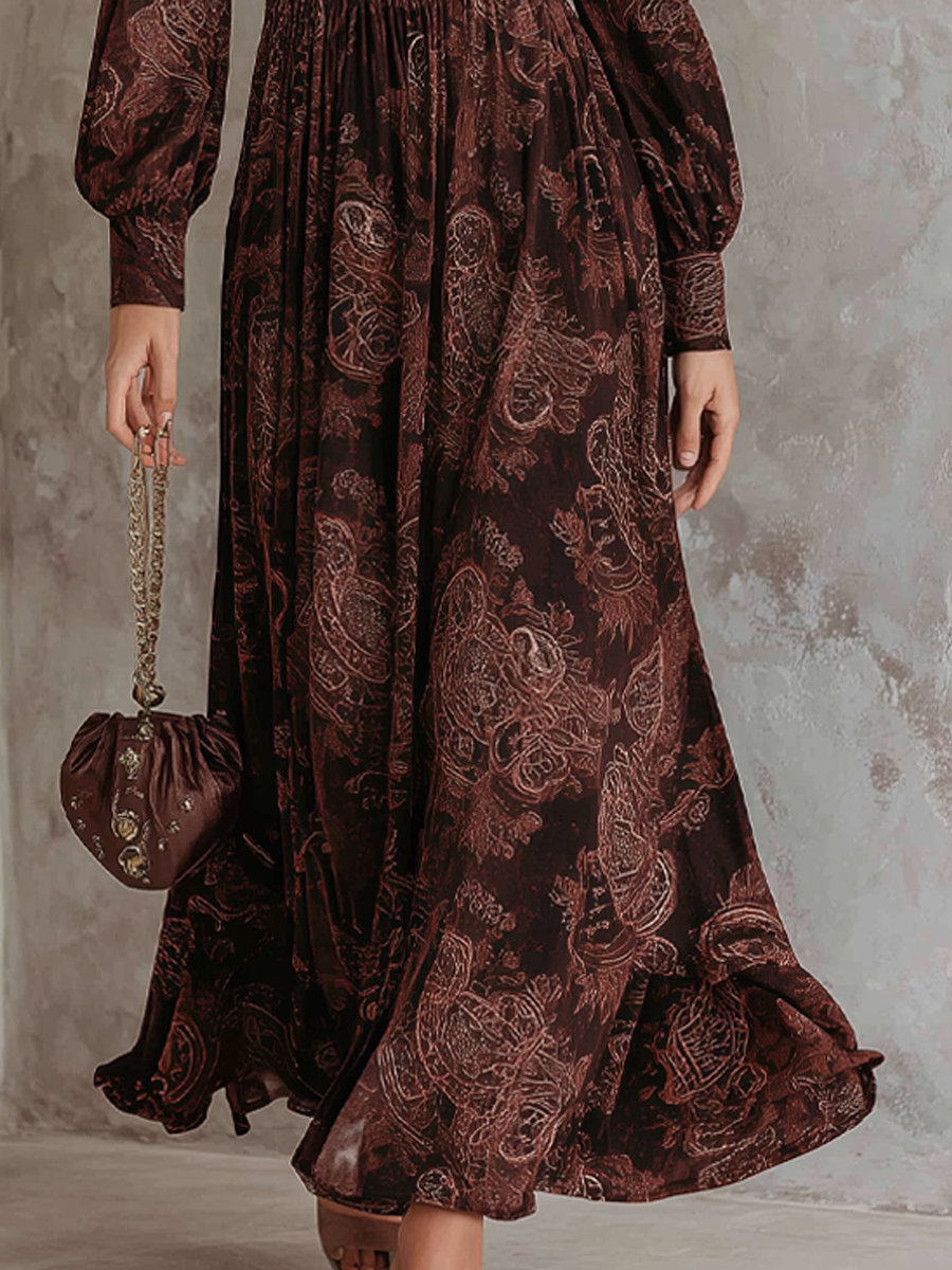 Eloise | Robe longue zippée à la taille, motif cachemire