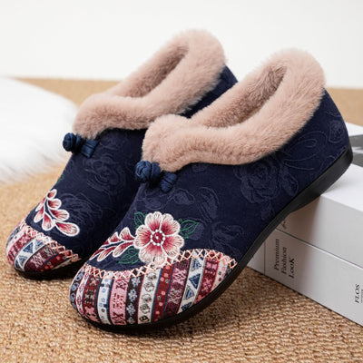 Fleurine | Cozy Shoes with Floral Embroidery and Plush Lining