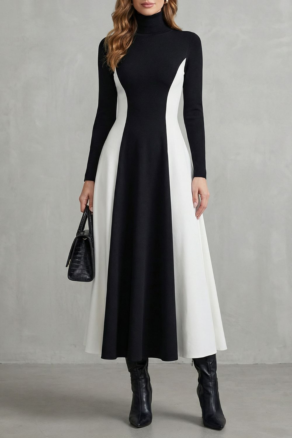 Mariveille – Robe col roulé à contraste sculpté