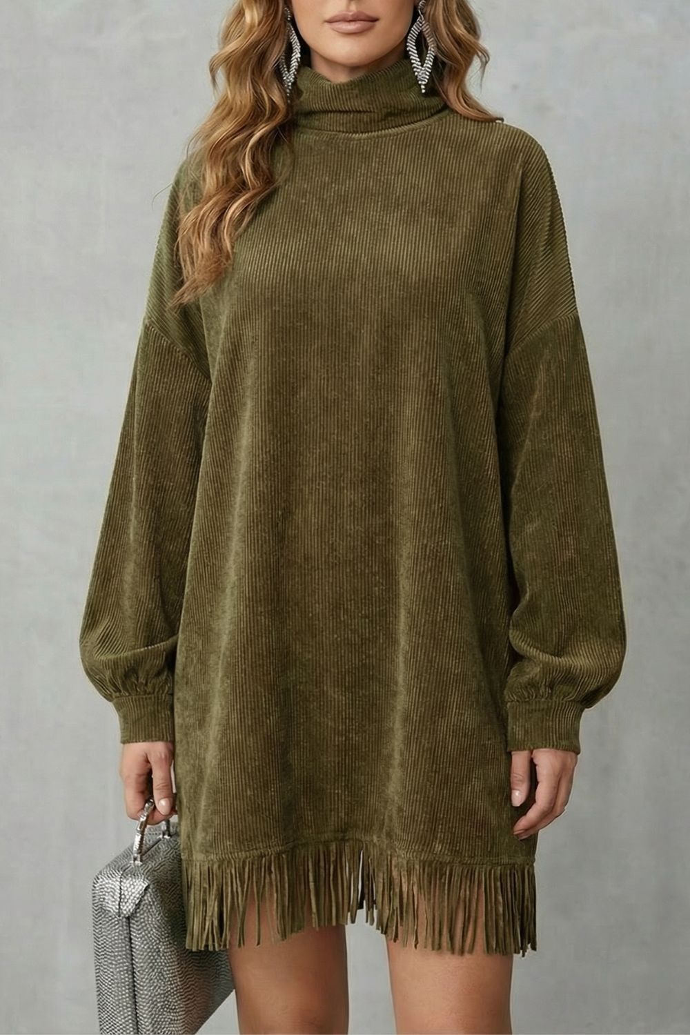 Castellaine - Robe mini à franges et col roulé