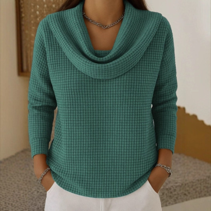 Amber™ | Cozy Waffle Knit with Elegant Cowl Neck 