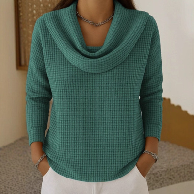 Amber™ | Cozy Waffle Knit with Elegant Cowl Neck