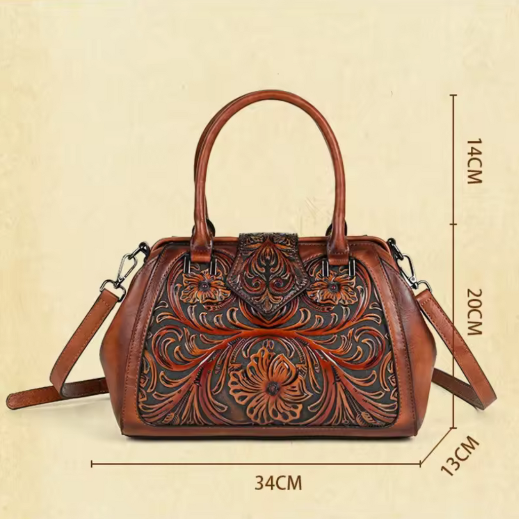 Florina - Sac à main en cuir avec gravure et motif floral