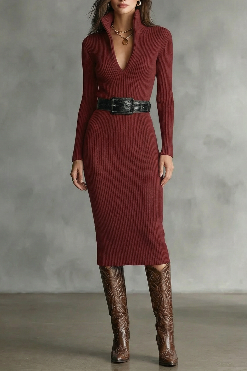 Valenoré – Élégance sculptée – Robe midi en maille