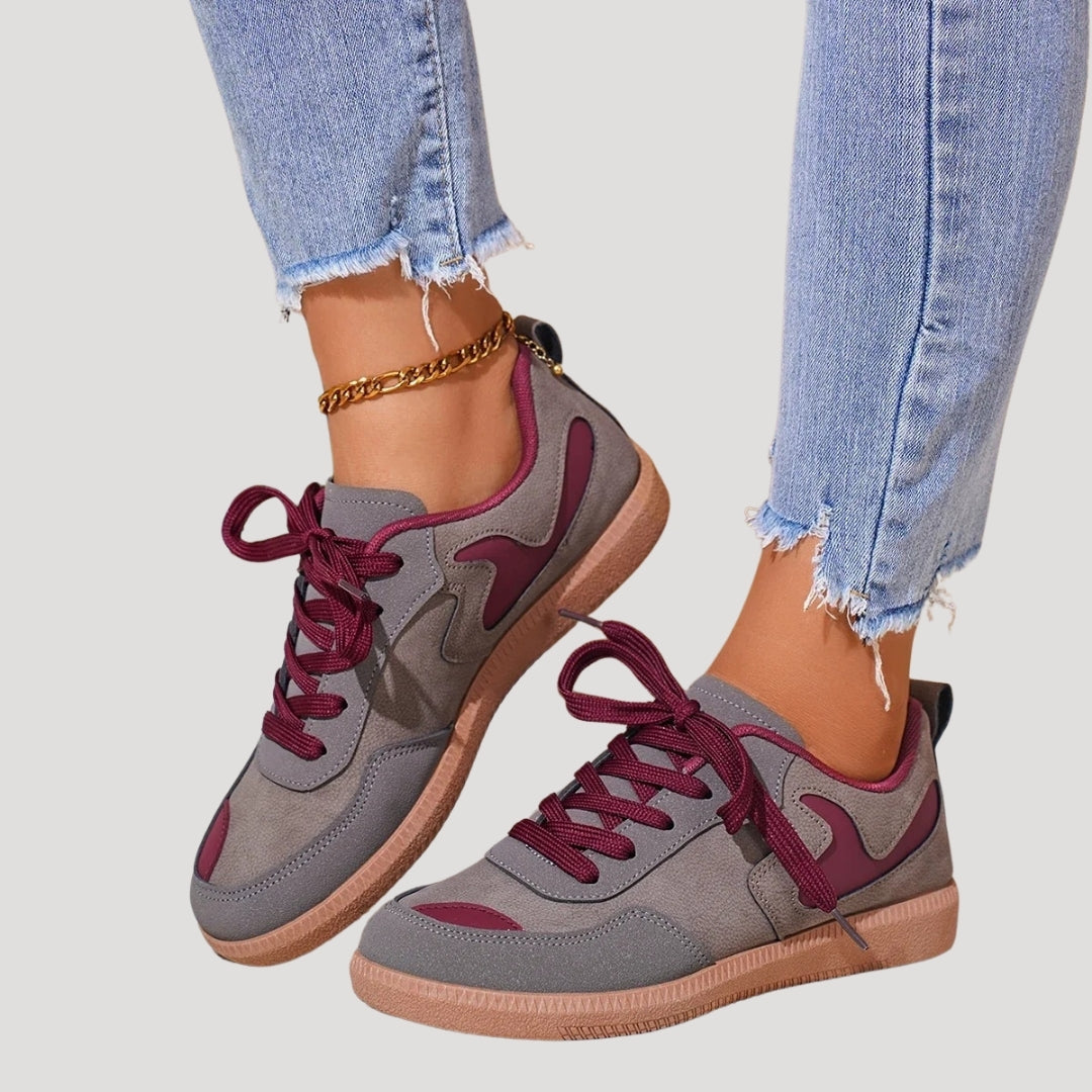 Baskets montantes à lacets pour femmes, colorblock avec empiècements contrastés