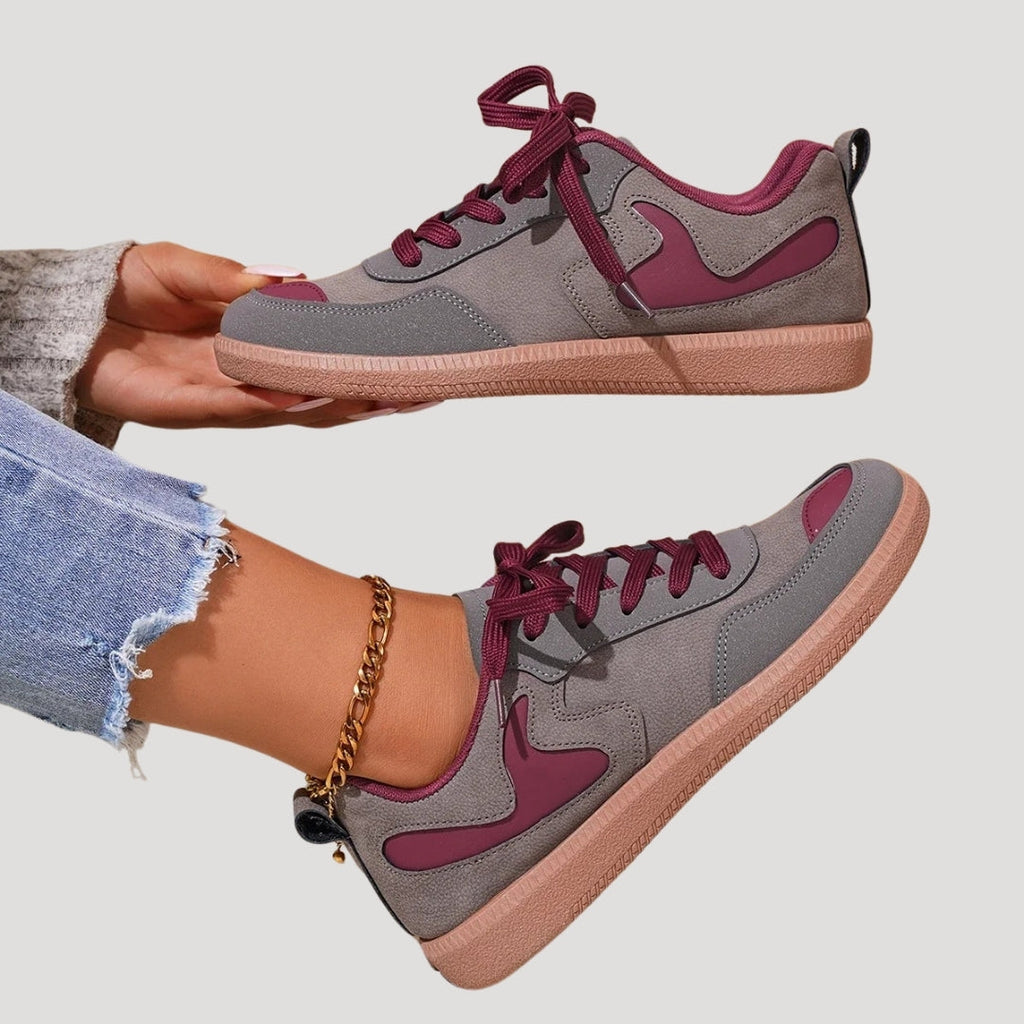 Baskets montantes à lacets pour femmes, colorblock avec empiècements contrastés