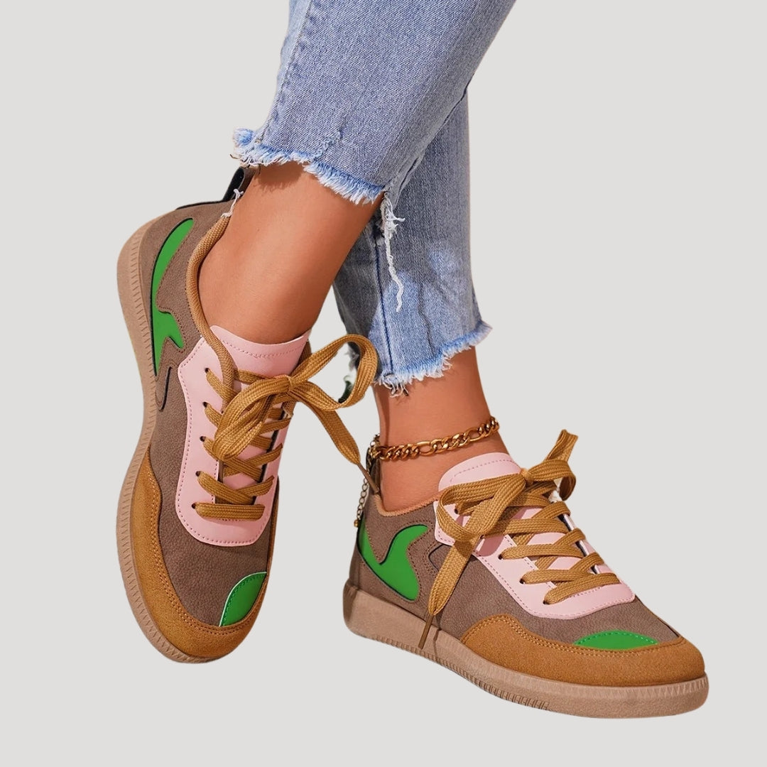 Baskets montantes à lacets pour femmes, colorblock avec empiècements contrastés