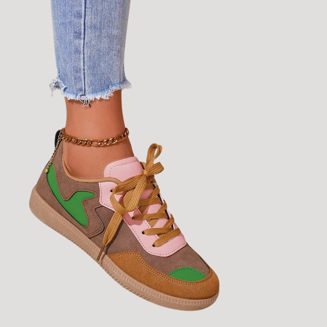 Baskets montantes à lacets pour femmes, colorblock avec empiècements contrastés