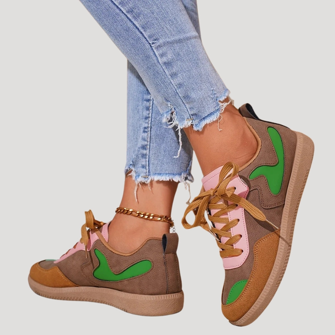 Baskets montantes à lacets pour femmes, colorblock avec empiècements contrastés