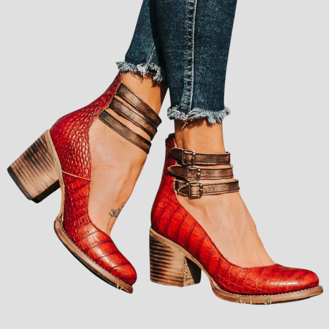 SONIA™ | Elegantní kotníkové boty s retro podpatkem a dvojitým páskem