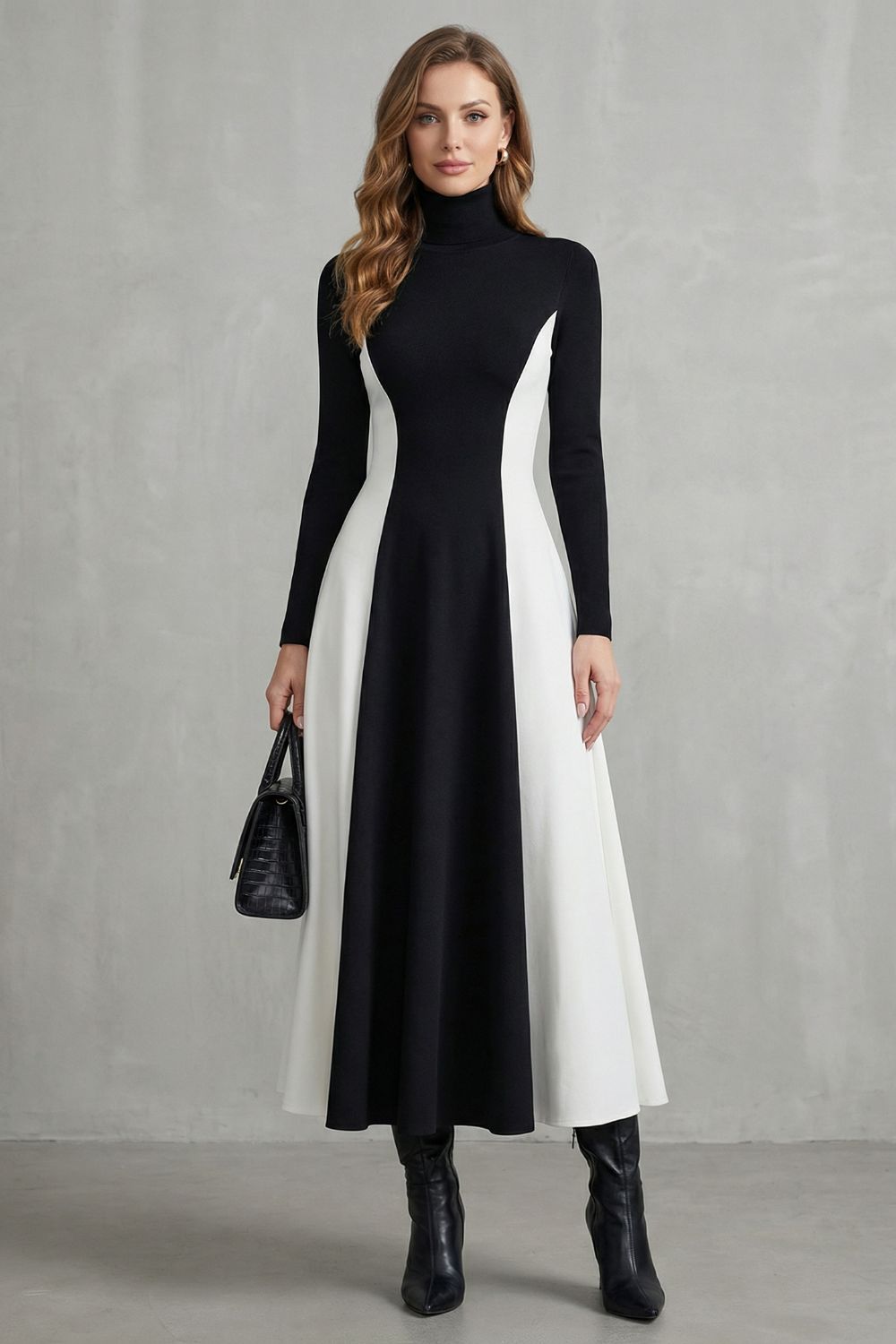 Mariveille – Robe col roulé à contraste sculpté