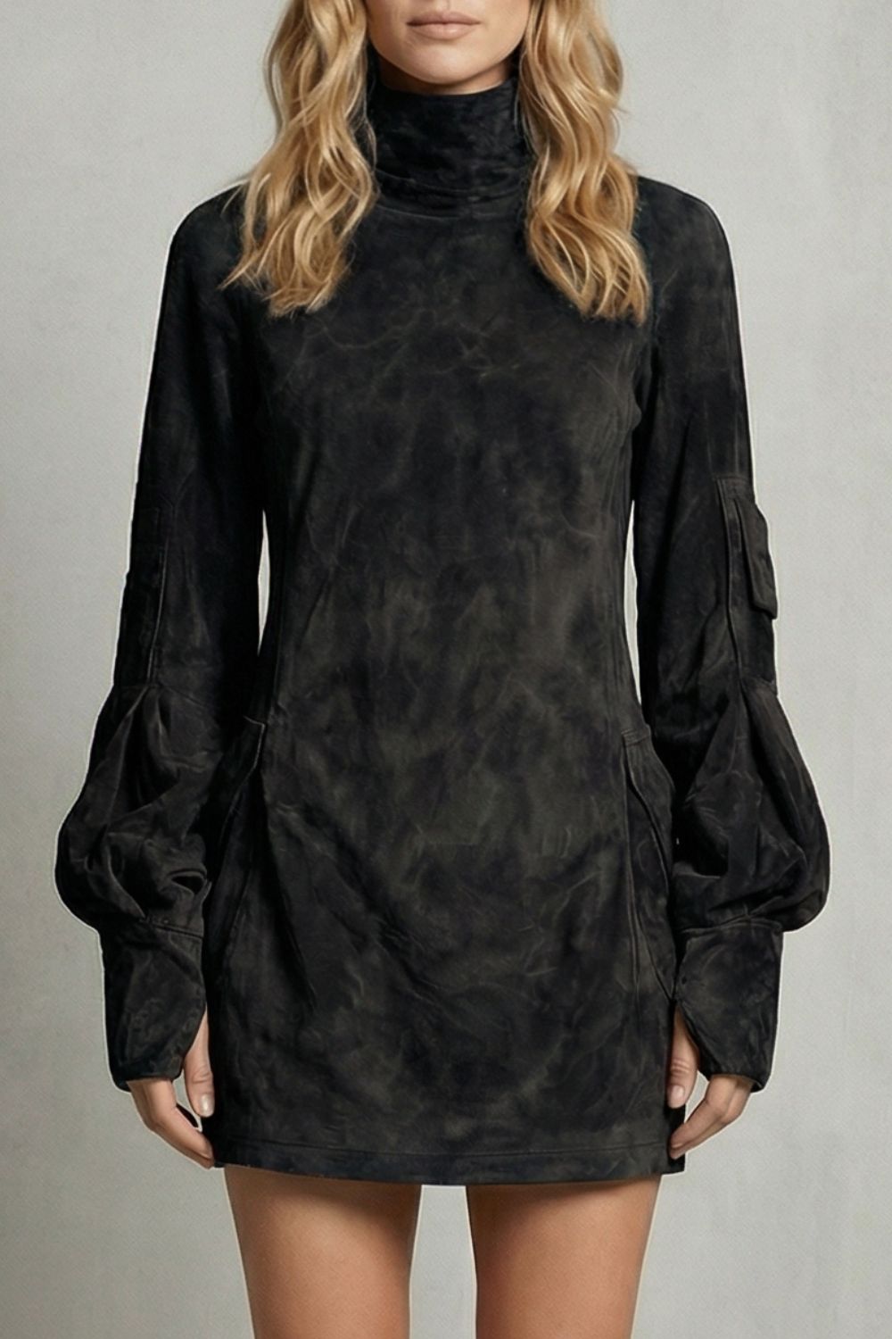 Marcella – Robe courte à col montant effet daim