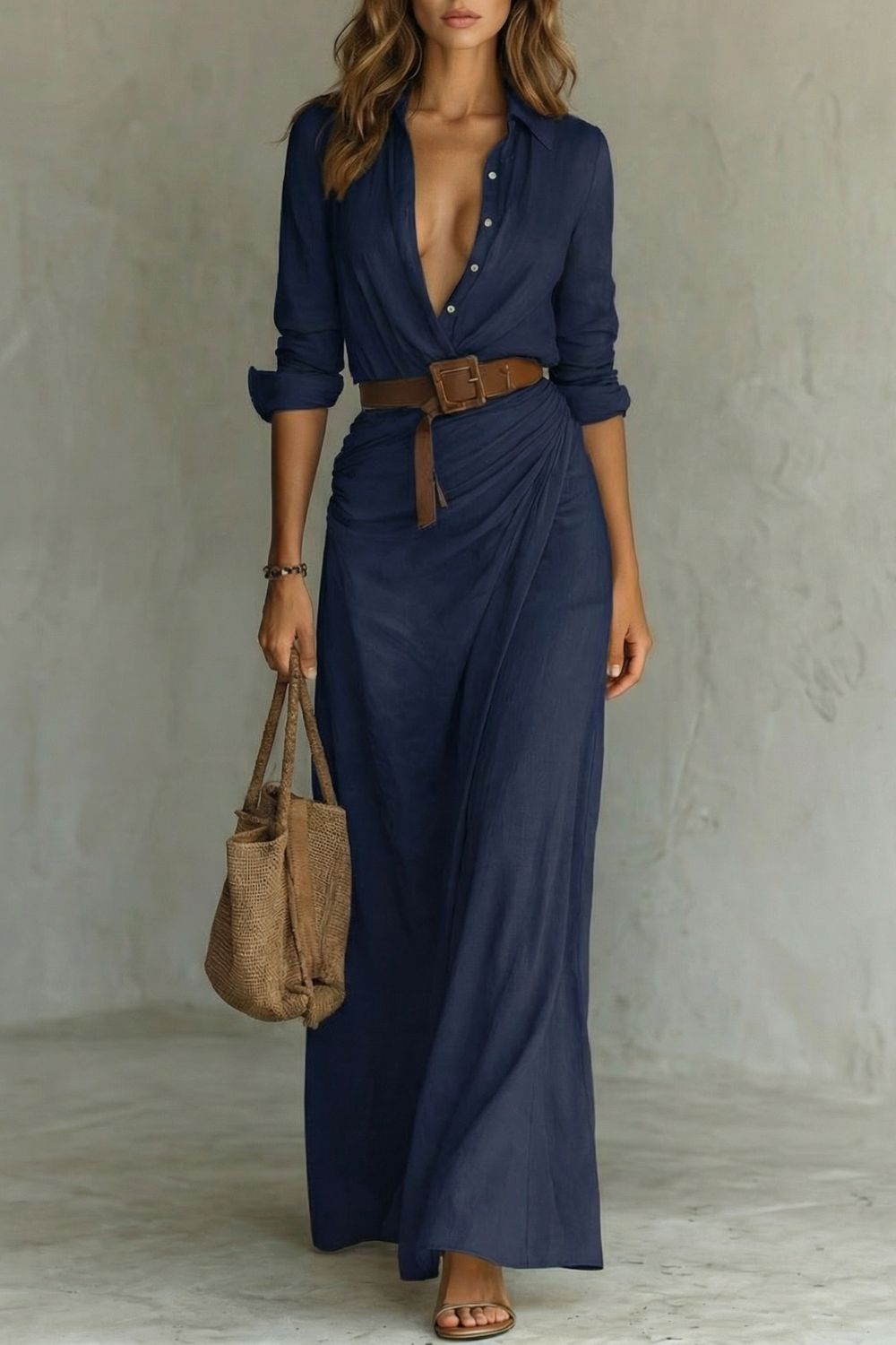 Azura – Robe portefeuille boutonnée – Robe longue ceinturée
