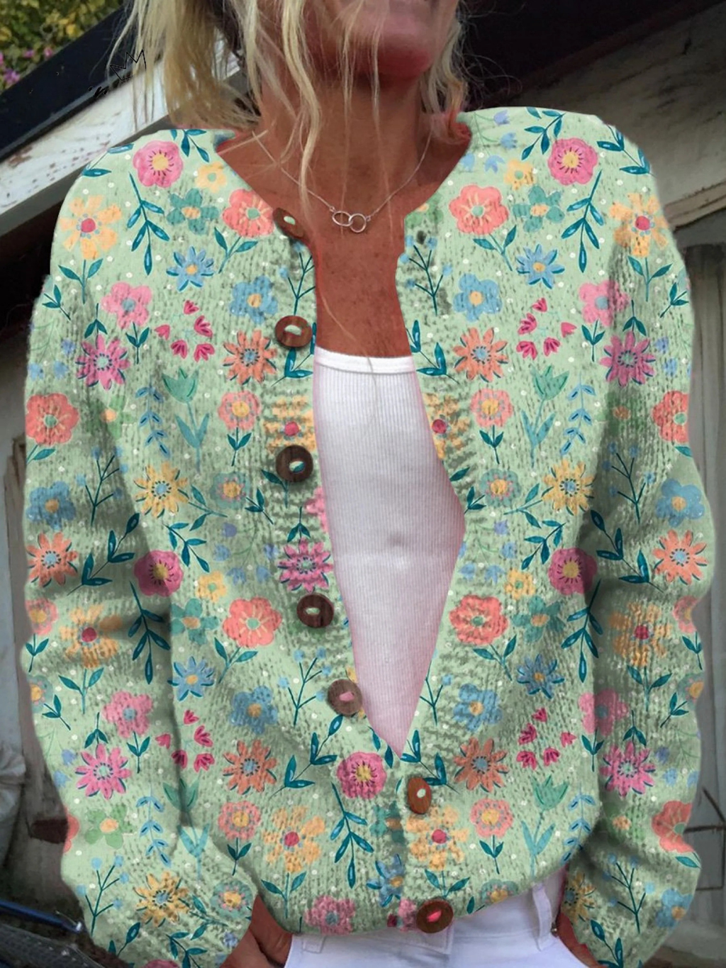 Gilet cardigan boutonné à imprimé floral champêtre d'été