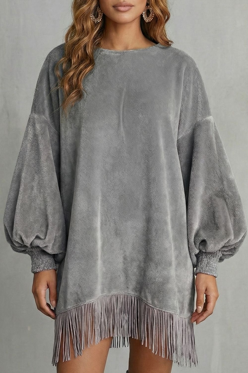 Bellurie – Manches volumineuses – Mini-robe à franges