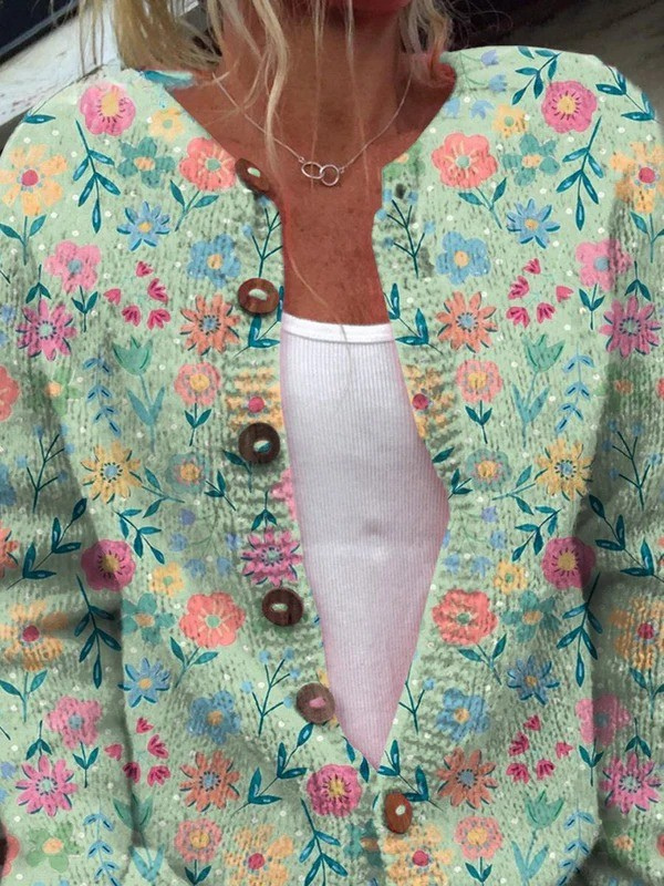 Gilet cardigan boutonné à imprimé floral champêtre d'été