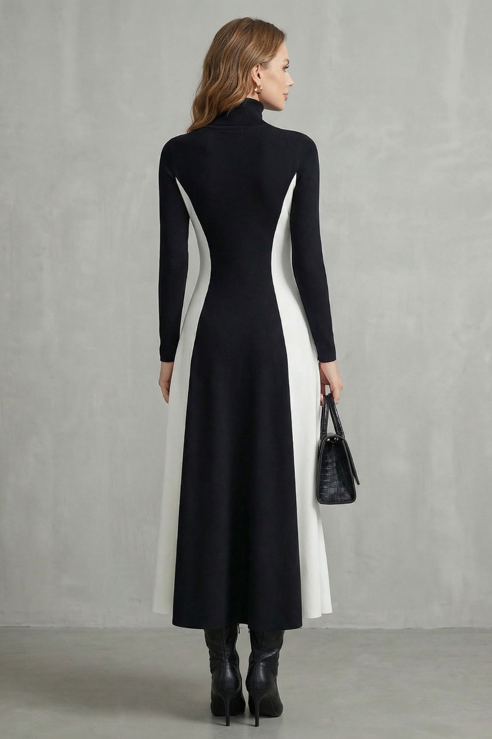 Mariveille – Robe col roulé à contraste sculpté