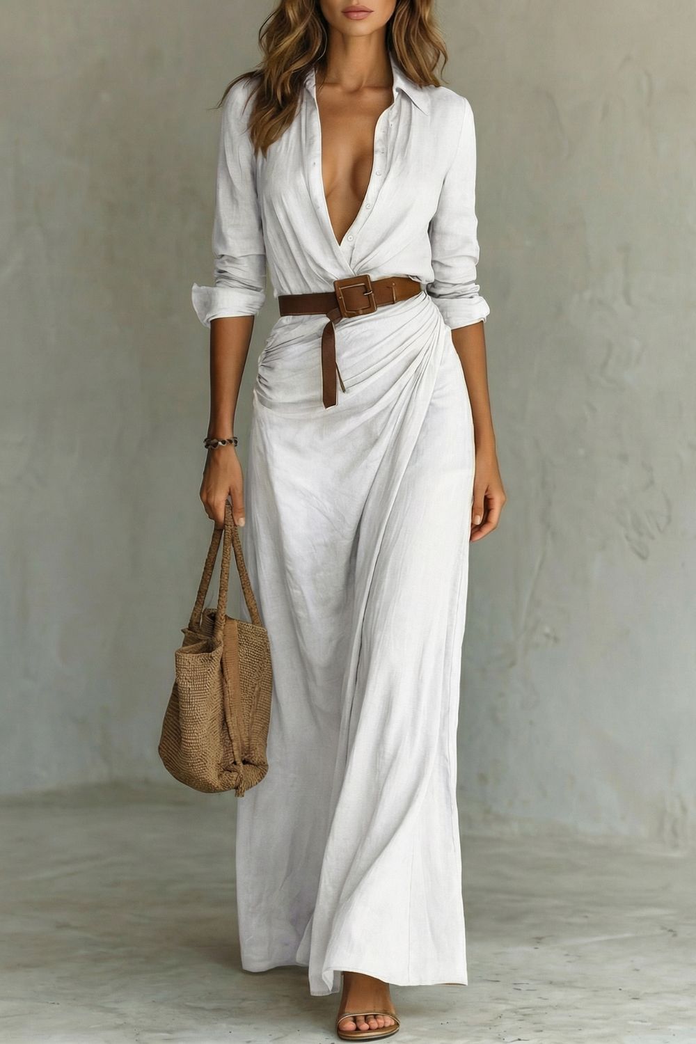 Azura – Robe portefeuille boutonnée – Robe longue ceinturée