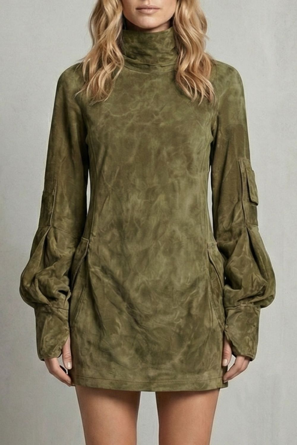 Marcella – Robe courte à col montant effet daim