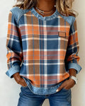 Sweat-shirt pull en denim patchwork à col rond pour femme