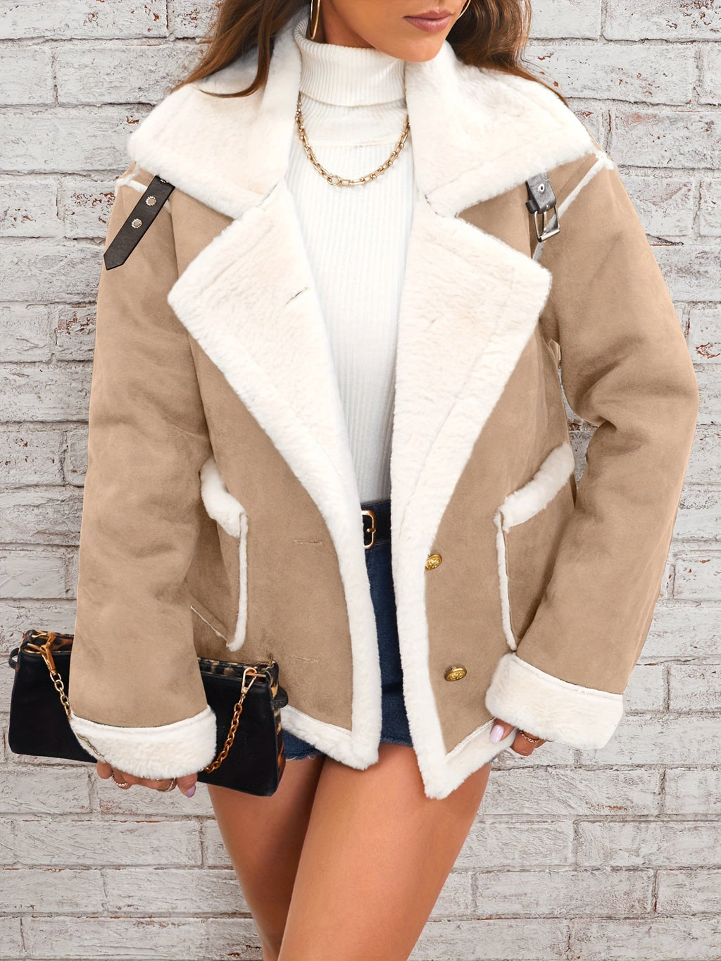 Winterjas Teddy avec Revers Dames – Rosa