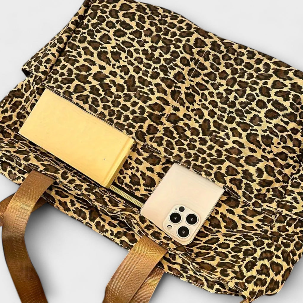 Sac bandoulière en toile à imprimé léopard