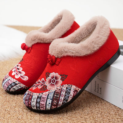 Fleurine | Cozy Shoes with Floral Embroidery and Plush Lining