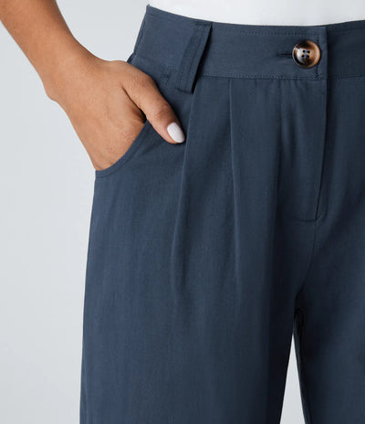 Marianne | Katoenen Broek met Knopen, Rits en Praktische Zakken