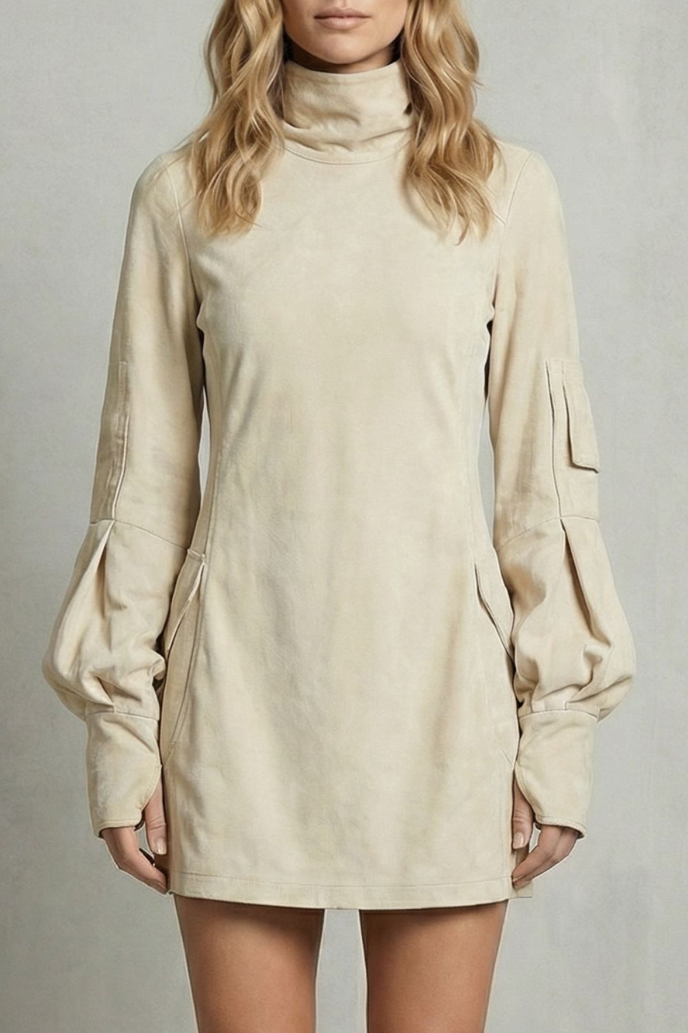 Marcella – Robe courte à col montant effet daim
