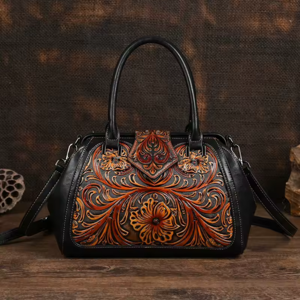 Florina - Sac à main en cuir avec gravure et motif floral