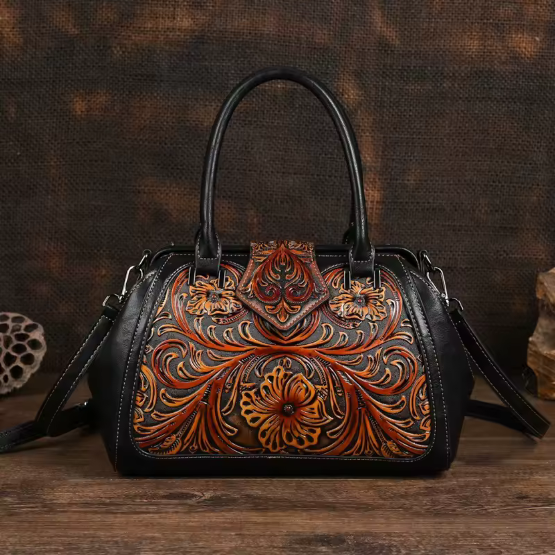 Florina - Sac à main en cuir avec gravure et motif floral