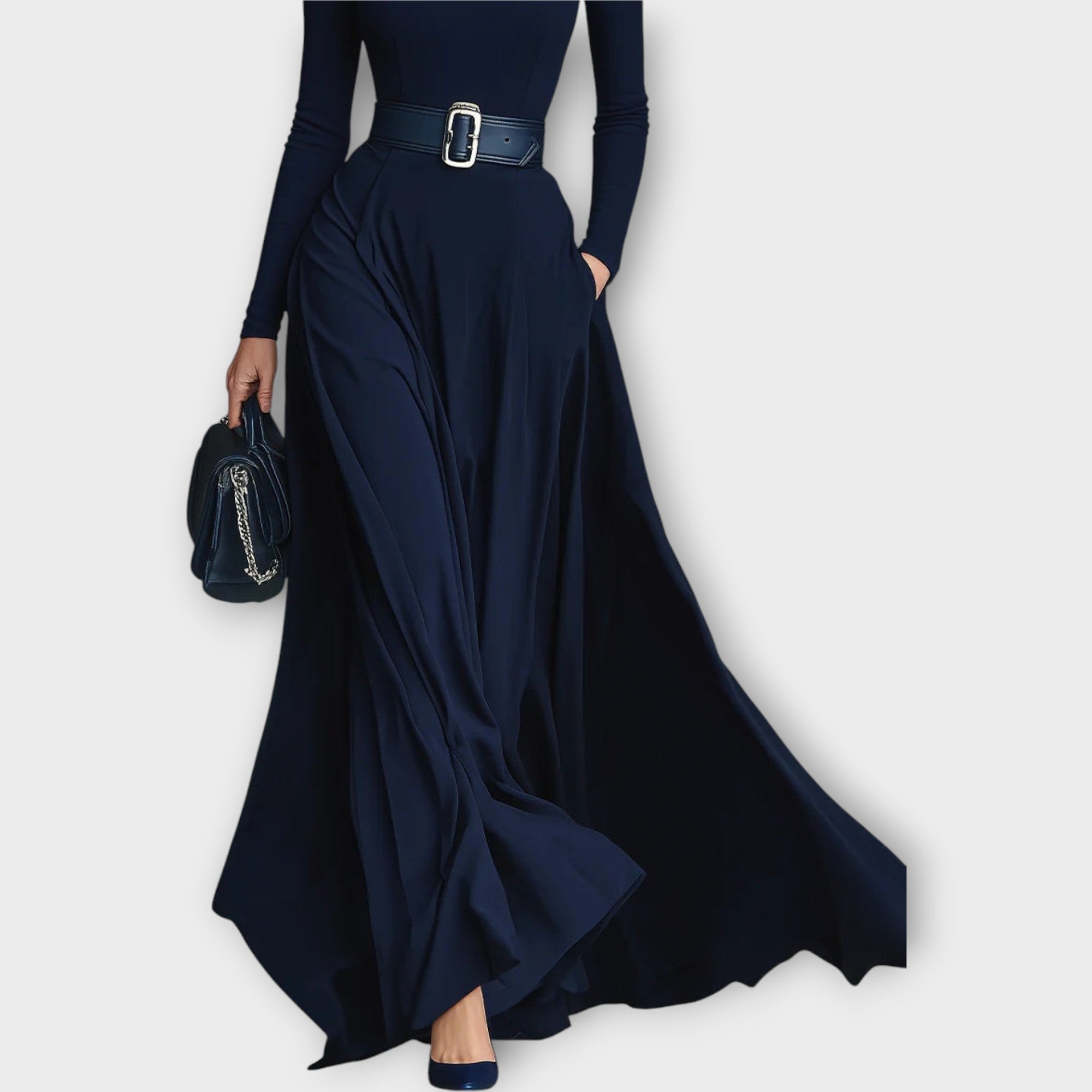 Céline | Robe à col montant ceinturée 
