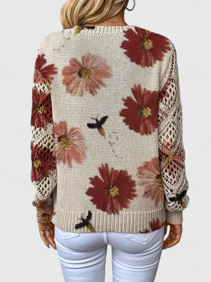 LOVENA | elegant sweater with floral pattern, full sleeves, feminine cut