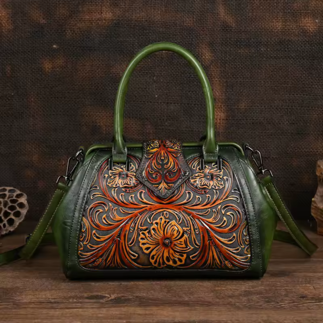 Florina - Sac à main en cuir avec gravure et motif floral