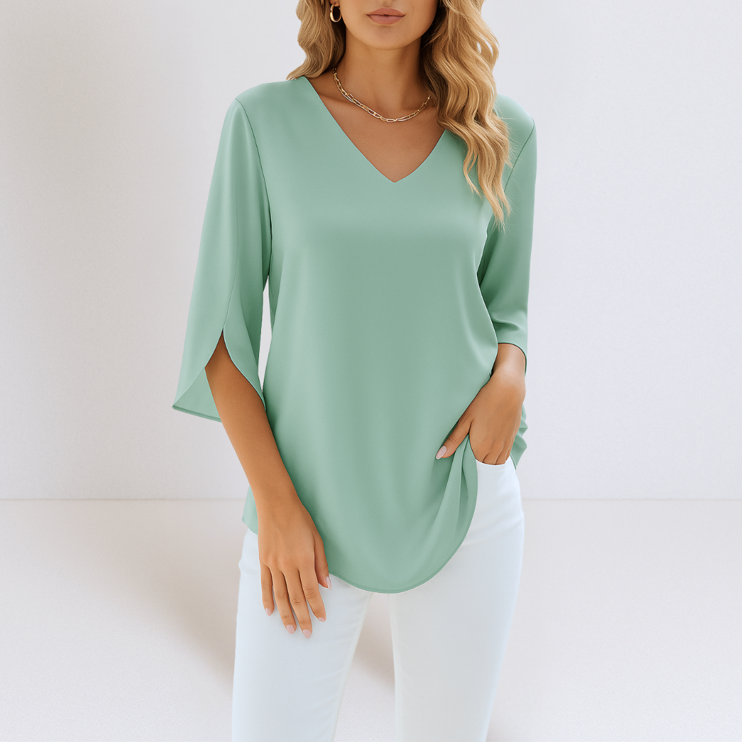 Sophie™ | Elegant blouse with a V-neck and slit sleeves