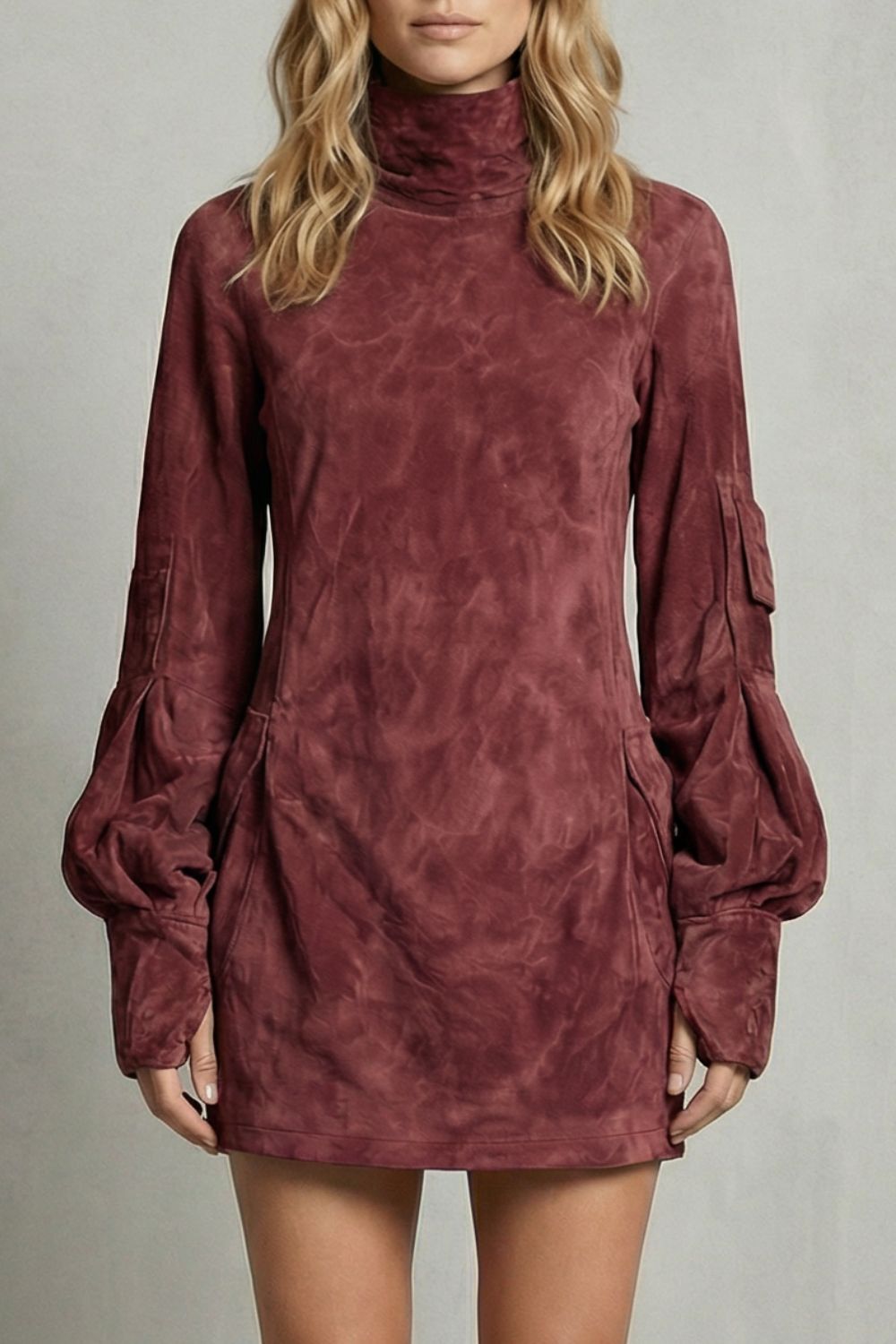 Marcella – Robe courte à col montant effet daim