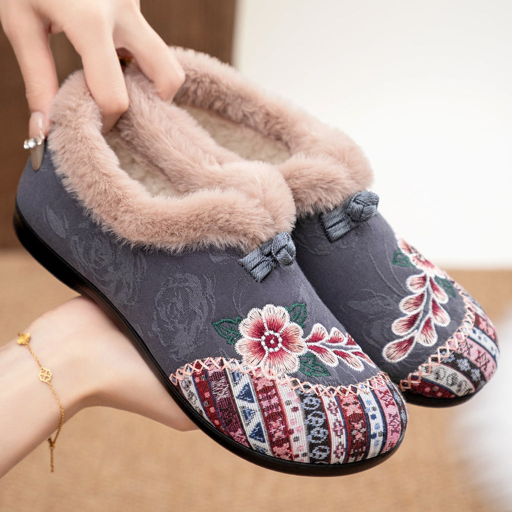 Fleurine | Chaussures confortables à broderies florales et doublure en peluche
