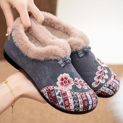 Fleurine | Cozy Shoes with Floral Embroidery and Plush Lining