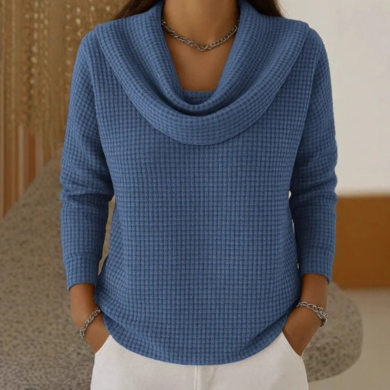 Amber™ | Cozy Waffle Knit with Elegant Cowl Neck 