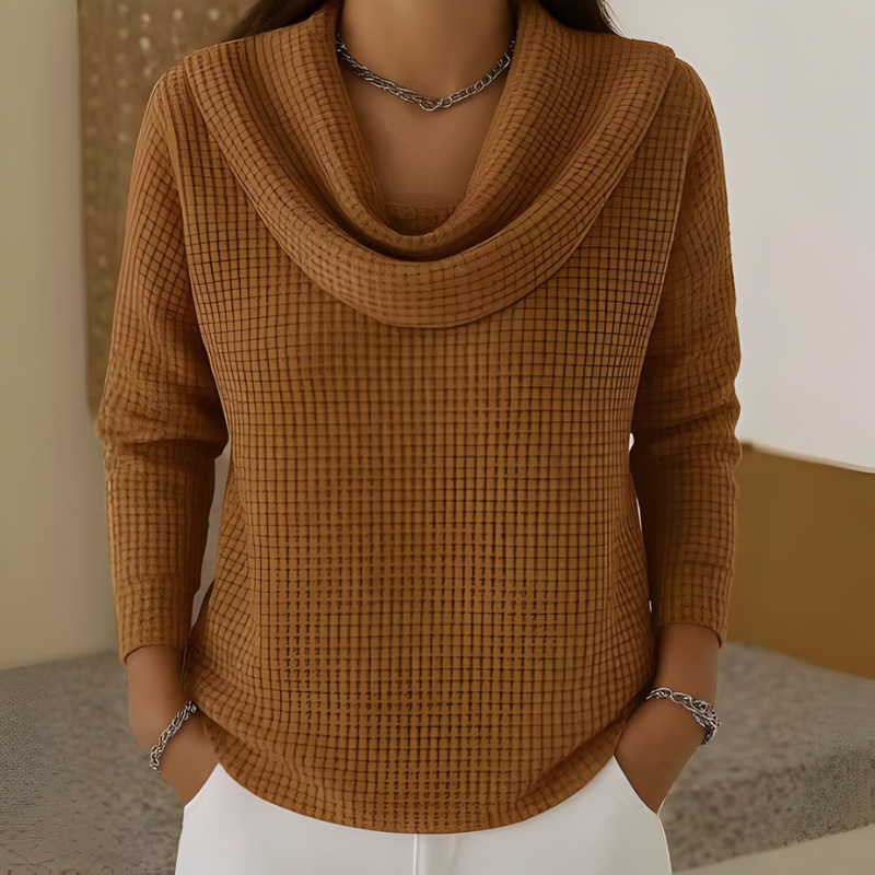 Amber™ | Cozy Waffle Knit with Elegant Cowl Neck 