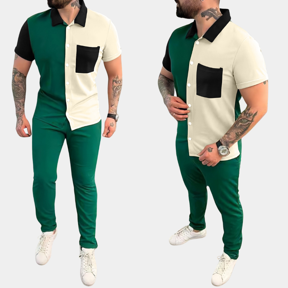 Jeter - Trendy color block ensemble en tweedelige pour hommes pour la maison