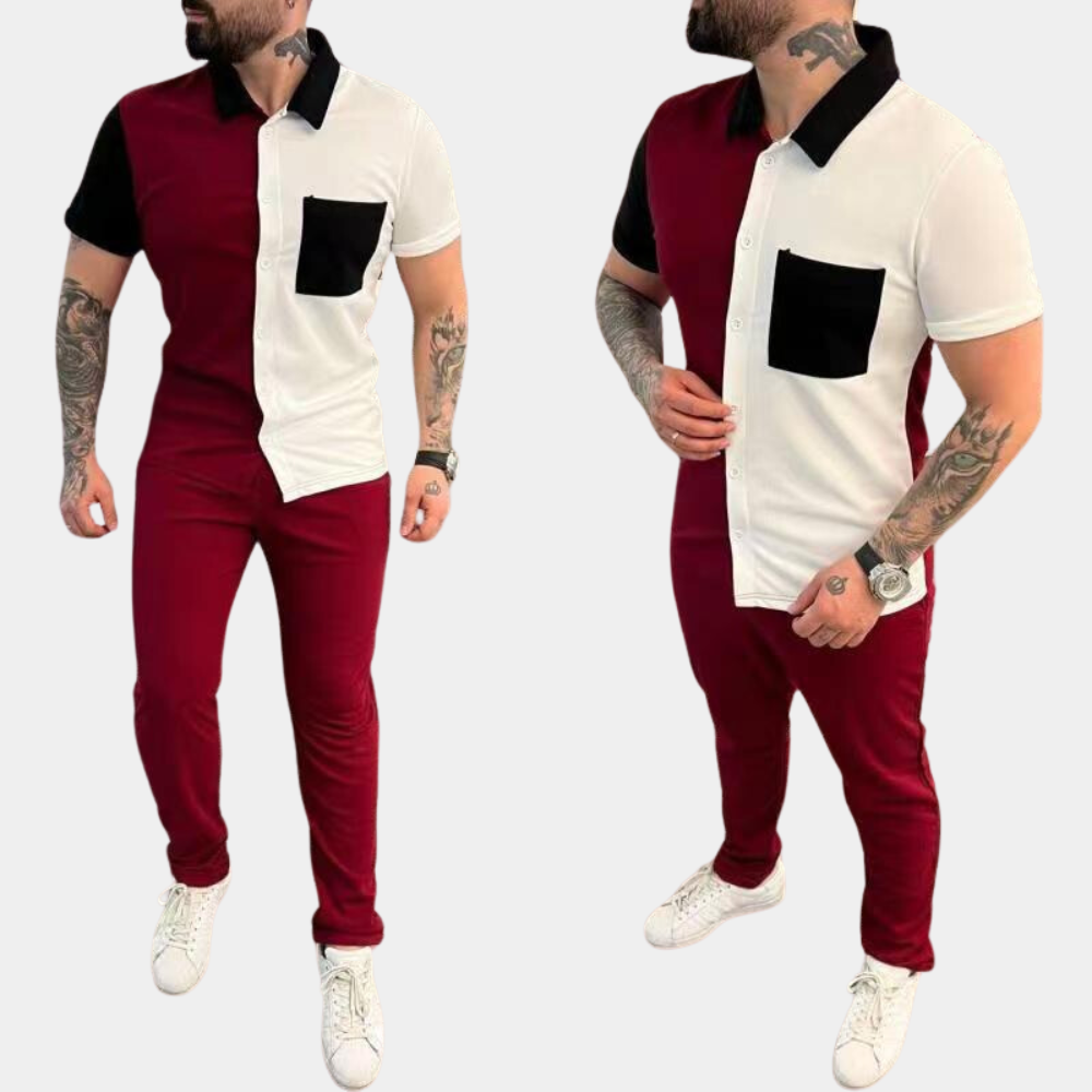 Jeter - Trendy color block ensemble en tweedelige pour hommes pour la maison