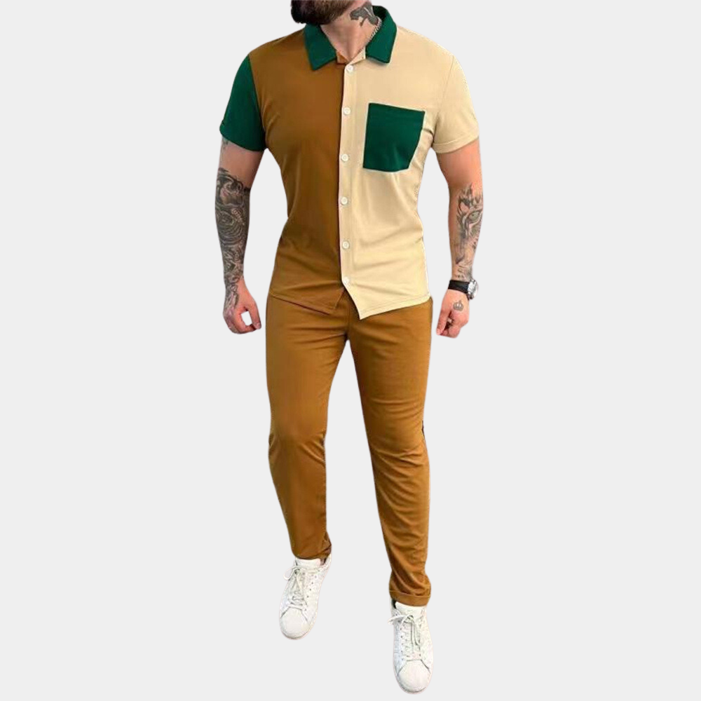 Jeter - Trendy color block ensemble en tweedelige pour hommes pour la maison