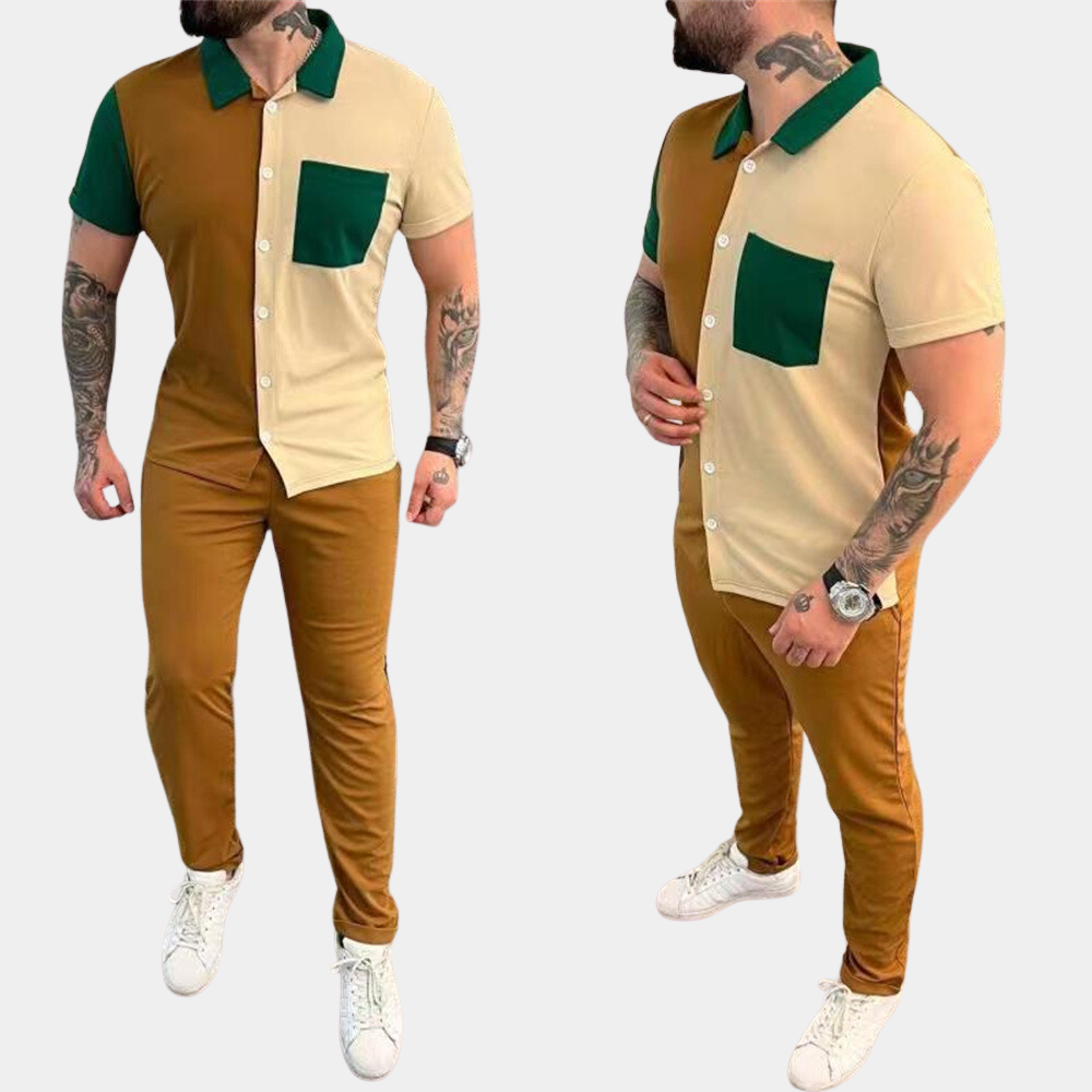 Jeter - Trendy color block ensemble en tweedelige pour hommes pour la maison